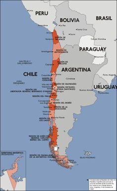 map of argentina showing the location of cities and major rivers in latin america, including chile