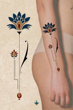 a woman's arm with tattoos on it and an image of a flower in the middle