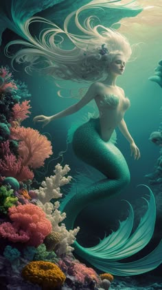 a mermaid is swimming in the ocean