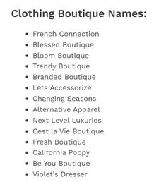 clothing boutique names in english and french