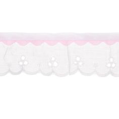 a pink and white lace trim with flowers on the bottom, in three different colors