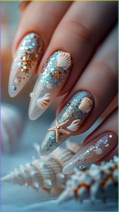 Steps to make ghost nails #Halloween Sea Shell Nail Designs, Shell Nails Designs, Sea Shell Nails, Beachy Nail Designs, Nail Design Gold, Sea Nail Art, Summer Dip, Shell Nails, Cheetah Print Nails