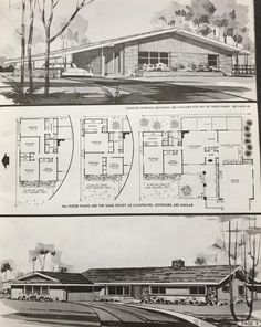 two pictures of different types of houses in the day and night, each with their own floor plan