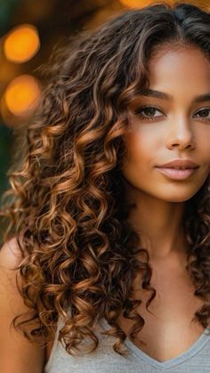 https://s.shopee.com.br/40POVjtmVA Fall Color For Curly Hair, Fall Hair Color For Dark Hair, Fall Hair Color For Curly Hair, Copper Curly Hair Balayage, Fall Curly Hair Color Highlights, Highlights For Dark Curly Hair, Fall Hair Curly, Curly Fall Hair Color, Bronze Highlights On Dark Hair