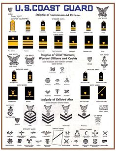 the u s coast guard insignia is shown in black and yellow with gold trims