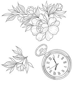 a drawing of flowers and an alarm clock