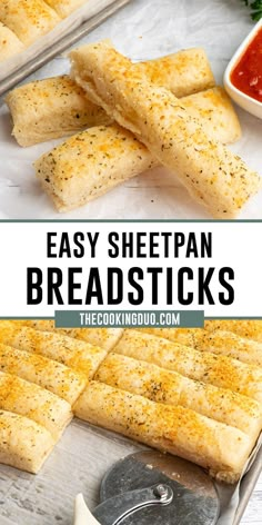 Sheet pan breadsticks on a baking sheet Simple Baking, Bread Machine Recipes, Easy Bread Recipes, Breadsticks, Easy Baking Recipes, Bread Recipes Homemade, Dinner Rolls, Interesting Food Recipes