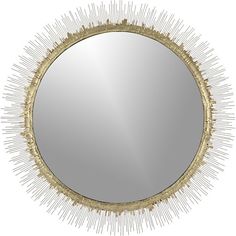 a round mirror with gold and silver accents