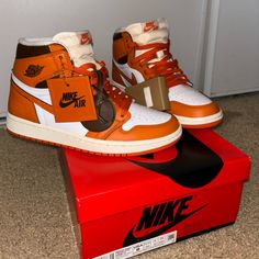 Women’s Jordan 1 High Size 8 Starfish Only Tired On, Never Worn Outside! Comes With Everything In The Box Jordan 1 High Og Starfish, Starfish Jordan 1, Jordan 1 High Starfish, Air Jordan 1 Mid Barely Orange, Sporty Orange High-top Jordan Shoes, Jordan Retro 1, Retro 1, Womens Jordans, Jordan 1 High