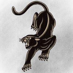 a black and white drawing of a panther