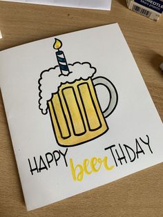 a happy birthday card with a mug of beer