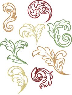 four different colored swirl designs on a white background