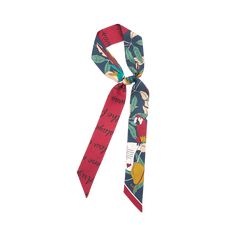 El Amor" Silk Twilly Neck Bow - Tropical Red & Blue - Tropical Red & Blue - LOST PATTERN Silk Skinny Scarf Dancing In The Forest, Tropical Love, Bow Scarf, Neck Bow, Silk Art, Hand Drawn Pattern, A Love Story, Zodiac Gifts, Twilly