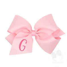 Make your favorite little girl feel special with our monogrammed king grosgrain bow. This light pink hair bow for girls is embellished with a hot pink initial and is available in 23 different letters. This bow is sure to stay in her hair all day with our patented WeeStay™ no-slip hair clip. Pink Hair Bow, Light Pink Hair, Girls Hair Bow, Bow Light, Pink Hair Bows, Pink Monogram, Girl Hair Bows, Girls Bows, Girls Hair