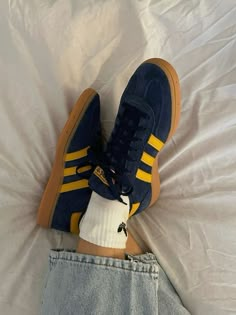 Blue And Yellow Spezial Adidas, Adidas Spezial Blue, Adidas Gazelle Outfit, Adidas Spezials, Samba Adidas, Navy And Yellow