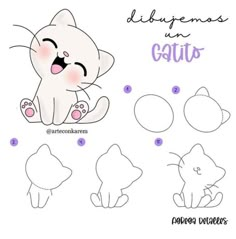 step by step instructions to draw a cute cat in cartoon style for children and beginners