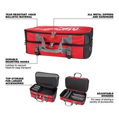 an image of a red and black suitcase with instructions on how to pack it up