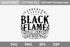 the black flame candle company logo is shown on a white background, and it's ready