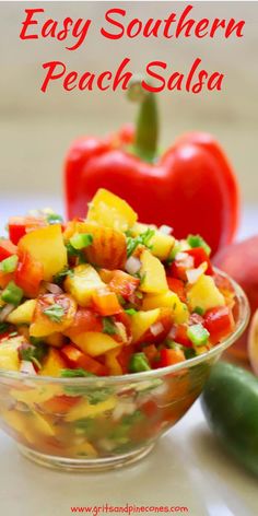 easy southern peach salsa in a glass bowl