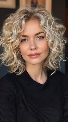 Medium Length Hair Curly Natural Curls, Permed Hairstyles For Round Faces, Medium Length Hairstyles For Curly Hair, Medium Length Blonde Hair Styles, Half Straight Half Curly Hair, Curly Hair Round Face Haircuts, Medium Length Naturally Curly Hair, Med Length Hairstyle Women, Bohemian Curly Hair