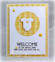 a welcome card with a baby's t - shirt on it