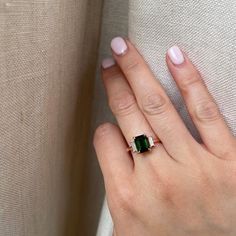 Green Tourmaline With Diamond Ring – Rose & Choc Creative Engagement Rings, Gold Video, Green Tourmaline Ring, Agate Engagement Ring, Baguette Diamonds, Dream Engagement Rings, Rose Jewelry, Tourmaline Stone, Tourmaline Ring