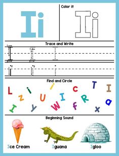 the letter i worksheet for children to learn how to write and draw letters