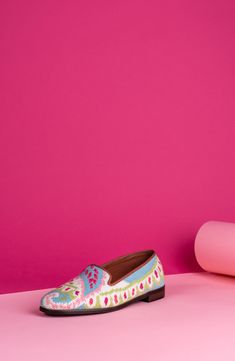 A cushioned footbed and leather lining offer lasting comfort in this classic flat enlivened with a needlepoint paisley print stitched by hand. Cushioned insole Textile upper/leather lining/textile sole Imported Blue Fits, Loafer Mules, Mule Sandals, Comfortable Flats, Spring Summer Collection, Sport Sandals, Southern Living, Designer Heels, Paisley Print