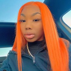 Peruvian Hair Lace Front Wig Straight Fall Orange Color - Prosp Hair Shop Frontal Ideas, Tadiorx 🦋, Fall Orange Color, Orange Wig, Sombre Hair, Hair Colorful, Luxury Hair Extensions, Weave Ponytail, Fall Orange