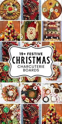 twelve festive christmas charcuterie boards with the words, 19 festive christmas charcuteries