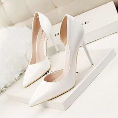 These Are White Heels With A Pointy Toe And Stiletto Heel. The Heel Is Approximately 4 Inches Tall. Fitted White Open Toe Court Shoes, Fitted White High Heel Court Shoes, White High Heels For Office, White Open Heel Office Heels, White High Heel Court Shoes With Wrapped Heel, White Court Shoes With Wrapped Heel For Party, White Party Court Shoes With Wrapped Heel, Hoco Heels, Wedding Guest Heels