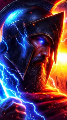 an image of a man with lightning coming out of his face and wearing a helmet