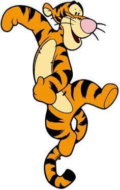 an image of a cartoon tiger jumping up in the air with his paw on its back