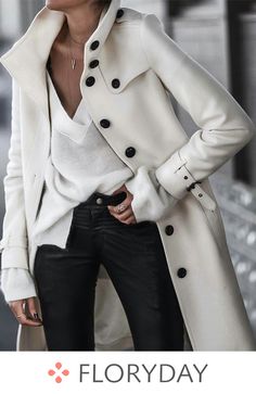 Long sleeve stand collar coats, winter coats, cozy. Vinter Mode Outfits, Casual Chique Stijl, Fall Fashion Coats, Style Désinvolte Chic, Coat Outfit, White Coat, Long Sleeves Coats, Looks Chic, 가을 패션