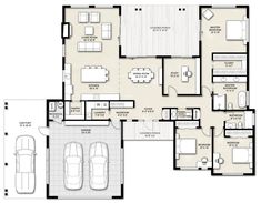 the floor plan for a two story house with three car garages and an attached living area