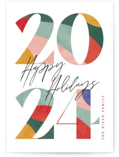 a happy new year card with colorful numbers