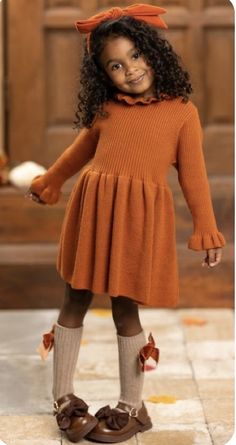 Toddler Sweater Dress With Boots, Dress And Sweater Outfit Layering, Fall Kids Outfits, Picture Day Outfits, Brown Sweater Dress, Kids Winter Outfits, Kid Outfits, Brown Knit Sweater, Neck Details