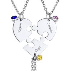 PRICES MAY VARY. 【Personalized Friendship Necklace Set】This heart matching bff necklace contains 3 pcs puzzle necklaces with custom birthstone charms. They are separated for 3 persons, but can be put together to make a heart. Very ingenious and thoughtful best friend gifts. 【Material】 Made of durable 316L stainless steel with excellent polishing and electroplating craftsmanship, which wil make it look gorgeous and sparkling. This best friends necklace set is nickel free, lead free, healthy to sk Matching Necklaces For 3, Relationship Necklaces, Matching Bff, Friends Necklace, Bff Necklace, Store Room, Magnetic Necklace, Couple Necklace, Personalized Matches