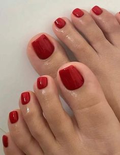 Red Pedicure Designs, Red Nails Acrylic Square, Red Nails Toes, Toe Nails Natural, Red Toe Nails, Red Pedicure, Nail Whitening, Press On Toenails