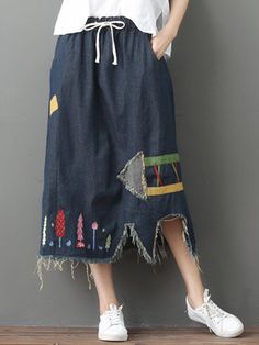 Vintage Denim Skirt, Shift Dress Casual, Long Jean Skirt, Retro Jeans, Denim Skirt Women, Denim Ideas, Vintage Denim, Upcycle Clothes, Skirt Fashion