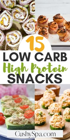 low carb high protein snacks with text overlay that reads 15 low carb high protein snacks