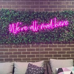 We're All Mad Here Neon Sign Neon Light Aesthetic, Neon Wall Decor, Neon Sculpture, Aesthetic Neon, Neon Bedroom, Purple Curtains, Commercial Signs, We're All Mad Here, Light Aesthetic