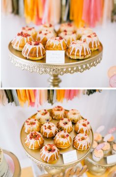 there are many different types of pastries on the trays at this wedding reception