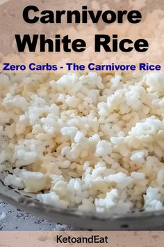 rice is being cooked in a pan with the words, carnivor white rice