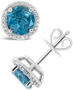 in stock Blue Topaz Earrings With Diamond Accents, Gift Blue Topaz Earrings With Diamond Accents, Silver Blue Topaz Earrings Fine Jewelry, Elegant Nickel-free Blue Topaz Earrings, Nickel-free Blue Topaz Earrings, Accesories Jewelry, Topaz Jewelry, Topaz Color, Classic Earrings