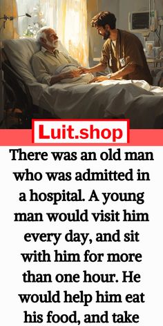 an old man laying in bed next to a hospital room with the caption lutshop