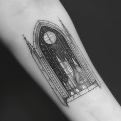 Gothic Tattoo Vector Art Window Tattoo Design, Gothic Art Tattoo, Doorway Tattoo, Gothic Windows Tattoo, Medieval Woodcut, Scenery Tattoo, Gothic Window, Unique Small Tattoo, Tattoo Vector