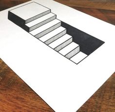 a drawing of steps going up and down the side of a building on top of a wooden floor