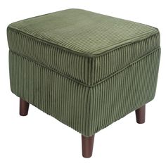 a green ottoman with wooden legs on a white background