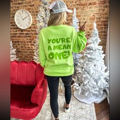 You’re A Mean One Crewneck Sweatshirt Lime Brand : Port & Co 50 Cotton 50 Poly Diy Vinyl Christmas Shirts, Christmas Vinyl Sweatshirts, Vinyl Sweatshirt Ideas Cricut, Grinch Sweatshirt Ideas, Puff Vinyl Shirts, Bartending Shirts, Puff Vinyl Sweatshirt, Puff Vinyl Shirt Ideas, Vinyl Sweatshirt Ideas